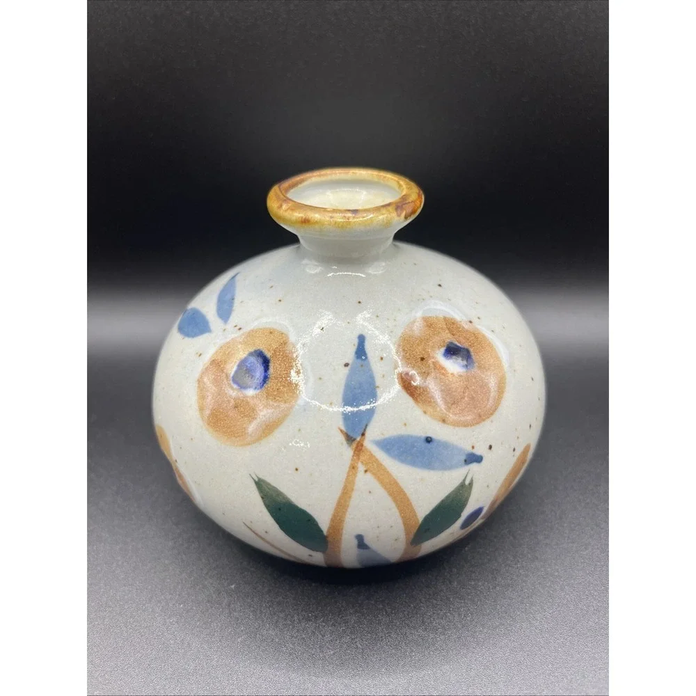 Vase Floral Glazed Art Pottery Hand Painted 3.5